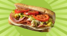 Sub sandwich on colorful green background