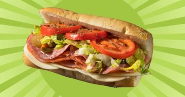 Sub sandwich on colorful green background