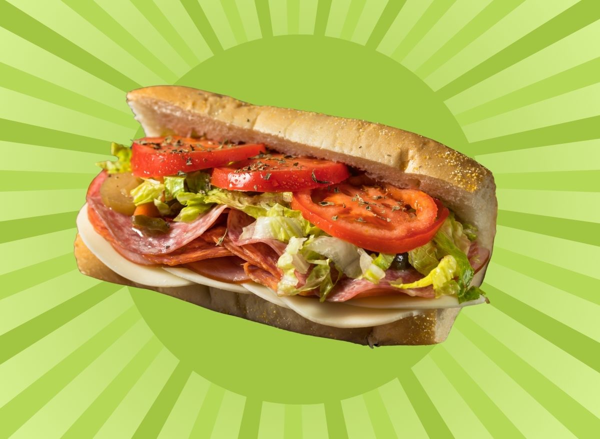 Sub sandwich on colorful green background