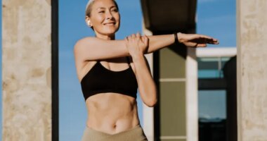 fitness woman stretching, concept of predict how long you'll live