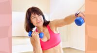 mature woman using dumbbells