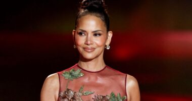 Halle Berry slips back into her sheer 2002 Oscars gown in fashion show and looks exactly the same 22 years later