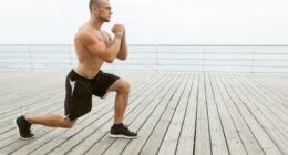 man doing lunges, concept of daily workout to melt fat and build muscle