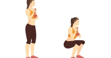 dumbbell goblet squat illustration, concept of exercises to regain balance