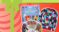 A trio of holiday items from Aldi set against a festive background