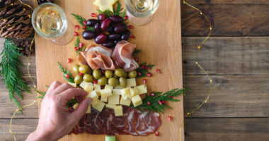 Christmas tree charcuterie board, concept of holiday foods a cardiologist avoids