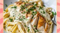 chicken alfredo pasta on a plate