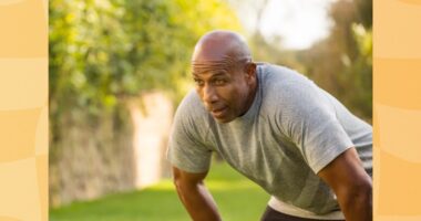 mature man feeling tired and fatigued after workout or run outdoors