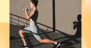 woman doing dumbbell walking lunges outdoors