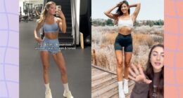 split image of two fitness women showing transformation of lean, defined legs