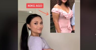 screenshot of woman comparing before and after photos of her arms