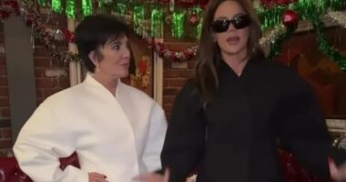 Kourtney Kardashian mocked by sister Khloe and mum Kris Jenner as they suffer wardrobe mishap at festive event