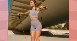 fit woman using resistance bands