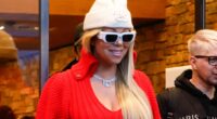 Mariah Carey gets into the festive spirit in a short red dress and white boots in Aspen