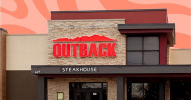 outback steakhouse restaurant set against a red and pink background