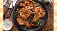 a photo of air fryer pork chops arranged on a plate