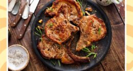 a photo of air fryer pork chops arranged on a plate