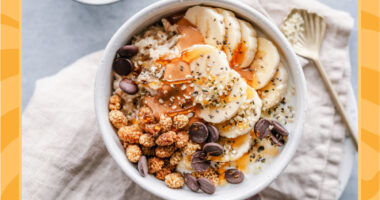 healthy superfood oatmeal mulberries chocolate banana honey hemp seeds chia