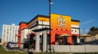 Los Angeles, CA, USA - May 10, 2022: Exterior view of an El Pollo Loco restaurant in Los Angeles. El Pollo Loco, Inc., is an American fast food chain specializing in Mexican-style grilled chicken.