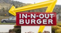 Grants Pass, OR, USA - Apr,3 2023: In-N-Out Burger sign is seen at its restaurant in Grants Pass, Oregon. In-N-Out Burger is an American regional fast food chain based in Irvine, California.