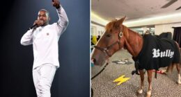 Kanye West sends fans into meltdown with snap of horse wearing his album merch in Kai Cenat’s streaming room