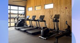 lineup of cardio machines in a gym