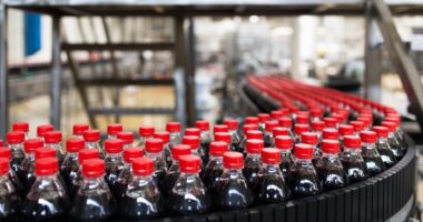 Bottling factory - Black juice or soft drink bottling line for processing and bottling juice into bottles