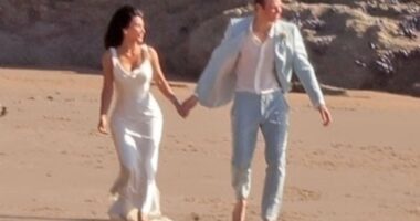 Kim Kardashian marries 32-year-old TV star on the beach as she films scenes for new drama All’s Fair