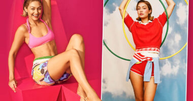 Gigi Hadid looks stunning in pink bikini top and shorts for 60s-style campaign