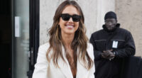 Jessica Alba rocks just black lace bra and fishnets under blazer at Paris Fashion Week after split from Cash Warren